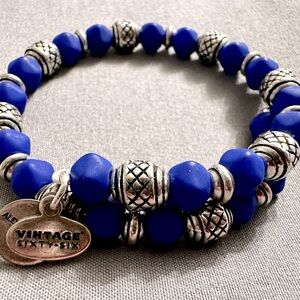 Alex and Ani Cobalt and Silver beaded wrap bracelet